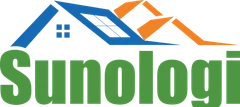 Sunologi logo, blue and orange rooflines above the Sunologi name